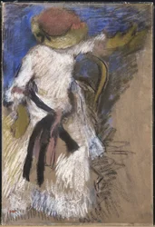 Sittande kvinna i vit klänning, ca 1888-92