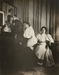 [Självporträtt med Christine och Yvonne Lerolle], troligen 1895-96.