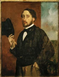 Självporträtt, Degas lyfter på hatten (olja på duk)