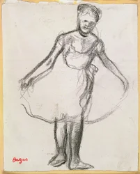 Standing Dancer Holding Tutu (kol på papper)