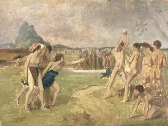 Studie för The Young Spartans Exercising, c.1860-61 (olja på papper monterad på panel) (se 3354)