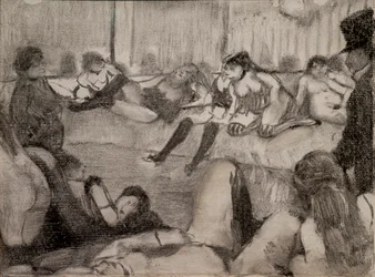 Salongen. 1879. Monotypi har svart bläck, pastellfärger.