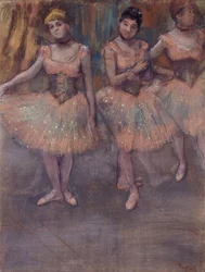 Tre dansare före träning, ca 1880