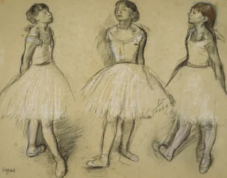 Tre studier av en dansare i fjärde position, 1879-80