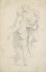 Två figurer som står på en trappa, efter Raphael, c1853-54