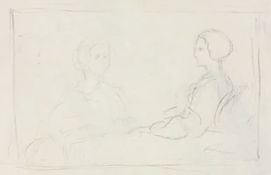Två sittande kvinnor ago, 1856-1860.
