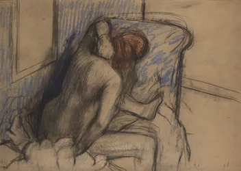 Kvinna som torkar sitt hår, ca 1902 (kol och pastell)