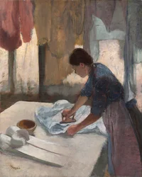 Kvinnans strykning, ca 1876-87 (olja på duk)