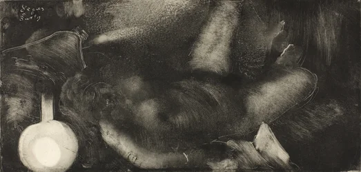 Kvinna liggande på sin säng, ca 1885