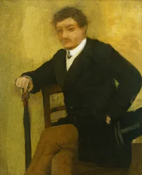 Ung mansammanträde med jacka och paraply; Ung man sittande med jacka och paraply, ca 1864-1868