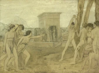 Unga spartanska flickor utmanar pojkar, ca 1860