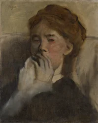 Ung kvinna med handen över munnen, ca. 1875.