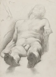 Studie - Reclining Nude Man, 1856-58 (grafit på krämfärgat papper)