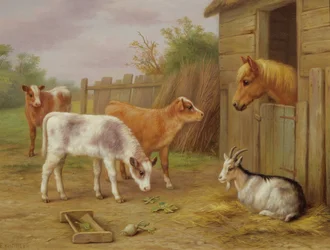 Farmyard Scene (olja på pannå)