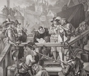 Markisen av Montrose vid avrättningsplatsen på High Street i Edinburgh 1650, ur "Illustrations of English and Scottish History" volym I (gravyr)