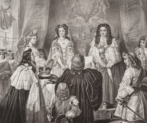 Kronen tilbudt til William og Mary af Lords and Commons i Whitehall den 12. februar 1689 fra `Illustrations of English and Scottish History
