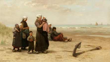 Håller utkik efter fartygens återkomst på stranden i Katwijk