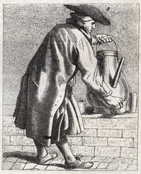 Kaffehandlaren - Pepetit metier de Paris (Studier tagna i det lägre folket eller Paris kris) - gravyr av Edme Bouchardon (1698-1762)