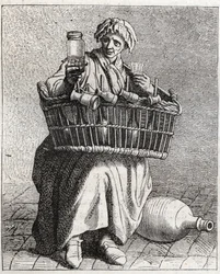 Konjakshandlaren - Pepetit metier de Paris (Studier tagna i det lägre folket eller Paris kris) - gravyr av Edme Bouchardon (1698-1762)