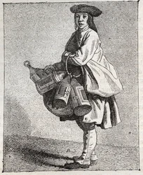Lyktahandlaren - Pepetit metier de Paris (Studier tagna i det lägre folket, eller Cris of Paris) - gravyr av Edme Bouchardon (1698-1762)