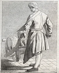 Vinägerhandlaren - Pepetit metier de Paris (Studier tagna i det lägre folket eller Paris kris) - gravyr av Edme Bouchardon (1698-1762)