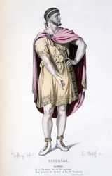 Nicomedes karaktär i tragedin Nicomede - Full Theatre: (Samling av pjäser av Corneille) teckning av Geffroy, gravyr av L. Wolff - ed. Laplace, Sanchez et Cie, Paris 1884
