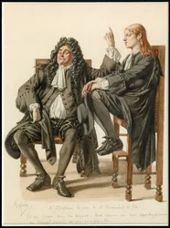 Porträtt av Monsieur Diafoirus far och barn, ca 1870 (akvarell)
