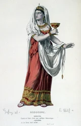 Cleopatres karaktär i tragedin Rodogune princess des Parthes - Hela teatern: (Samling av pjäser av Corneille) teckning av Geffroy, gravyr av L. Wolff - ed. Laplace, Sanchez et Cie, Paris 1884