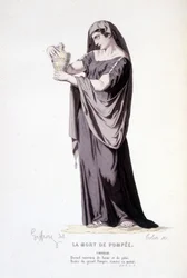 Karaktären av Cornelie i teaterpjäsen La mort de Pompee - Theatre complet: (Kompendium av pjäser av Corneille) teckning av Geffroy, gravyr av Colin - ed. Laplace, Sanchez et Cie, Paris 1884