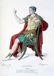 Karaktären av Pompee i teaterstycket Sertorius - Full Theatre: (Samling av pjäser av Corneille) teckning av Geffroy, gravyr av Delanoux - ed. Laplace, Sanchez et Cie, Paris 1884
