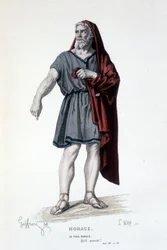 Karaktären av den gamle Horace i tragedin Horace - Full Theatre: (Samling av pjäser av Corneille) teckning av Geffroy, gravyr av L. Wolff - ed. Laplace, Sanchez et Cie, Paris 1884