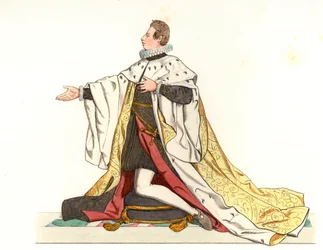 Cosme II de Medicis (1590-1621), storhertig av Toscana (Italien) - Litografi baserad på en illustration av Edmond Lechevallier-Chevignard (1825-1902), från "Historical Costumes of the 16th