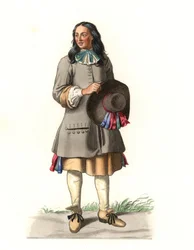 Fransk bonde 1600-talet, efter en gravyr från 1679, av Jean Saint Jean - Litografi av en illustration av Edmond Lechevallier-Chevignard (1825-1902), från "Costumes historiques des 16e"