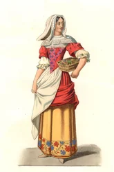 Fransk bonde 1600-talet, från en gravyr av Jean Saint Jean - Litografi från en illustration av Edmond Lechevallier-Chevignard (1825-1902), från "Costumes historiques des 16th"