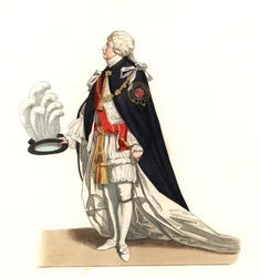 George Frederic Auguste (1727-1760), Prince of Wales, England 1700-talet - Litografi baserad på en illustration av Edmond Lechevallier-Chevignard (1825-1902), från "Costumes historiques des 16th