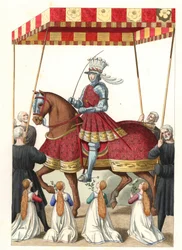 Kung Ludvig XII av Frankrike (1462-1515), efter en miniatyr av Jean Marot (eller Desmarets, cirka 1450-cirka 1526) - Litografi från en illustration av Edmond Lechevallier-Chevignard (1825-1902), från "historiska dräkter från 16th