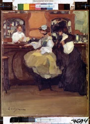 Belle Epoque: ""The Tabarin bar"" Kunder vid disken i recensionsrummet (Bal) i stadsdelen Pigalle i Paris. Målning av Edmond Lempereur (1876-1909) 1905 Hermitage Museum, Saint Petersburg (Saint-Petersbourg)