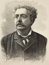 Porträtt av Edmondo De Amicis (1846-1908), italiensk författare, gravyr av E Mancastroppa från fotografi av Schemboche från L