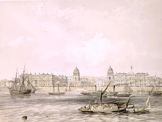 Greenwich Hospital, graverad av Thomas Picken (fl.1838-d.1870), pub. 1852 av Lloyd Bros. & Co. (litografi)