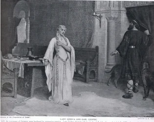 Lady Godiva och earl Leofric, illustration ur "Hutchinson