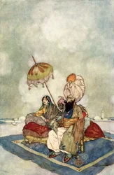 Under hela denna tid hade prinsessan följt striderna från palatsets tak, illustration från "Berättelsen om den magiska hästen