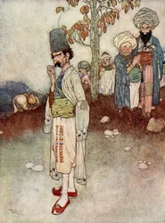 Han antog en förklädnad som var lämplig för hans syfte, illustration från "Ali Baba och de fyrtio tjuvarna