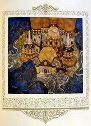 Illustration "Den röda drakens palats. Serbien" av Dulac. 1917.