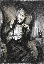 Dr jekyll i skräck under sitt samtal med Utterson och Enfield, Illustration av Edmund Joseph Sullivan (1869-1933) för romanen L