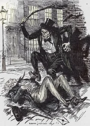 Mr Hyde mördar Sir Danvers Carew, illustration av Edmund Joseph Sullivan (1869-1933) till romanen Dr Jekyll och Mr Hyde av Robert Louis Stevenson (1850-1894), 1927