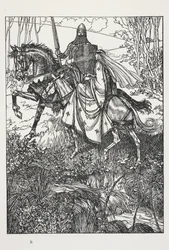 Sir Launcelot och drottning Guinevere, illustration från "A Dream of Fair Women..." av Alfred, Lord Tennyson