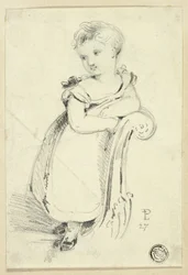 Liten flicka stående på soffa (recto); Fragment: Bakhuvudet på en kvinna (a tergo)