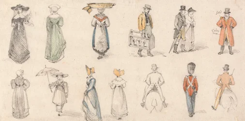 Studier av figurer: kvinnor, handelsmän, etc.