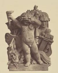 ["Les Beaux-arts", skulptur av Nicolas Guillemin, utsmyckning av Louvren, Paris]