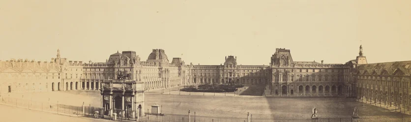 [Panoramautsikt över Louvren i ny tappning, Cour Napoléon och Carrousel, tagen från Tuilerierna]